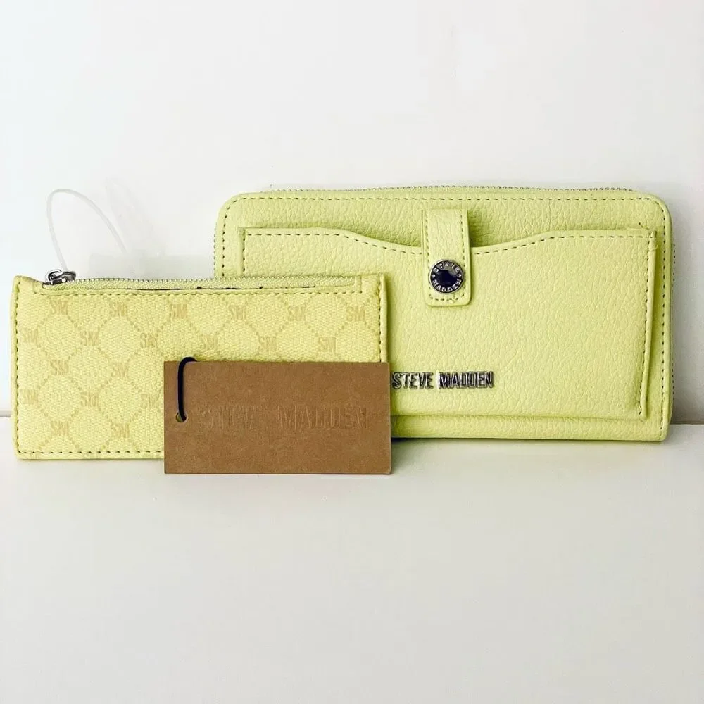 NWT Steve Madden Gorgeous BTOMMASO Lemon Green 2 Piece Wallet many compartments!